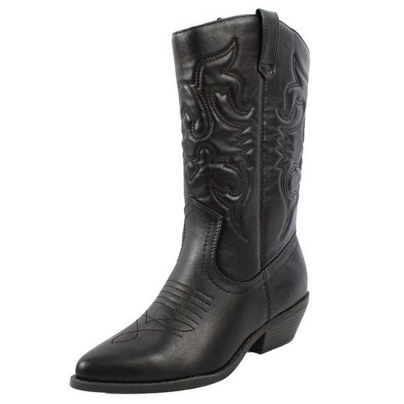 Shoes - Black cowboy knee high pull on boot